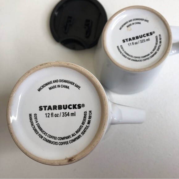 Starbucks Pair Mermaid Siren Logo Ceramic Coffee Cups 12 Oz Lid Travel 11 Oz Mug - Picture 6 of 11